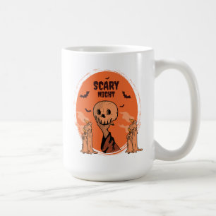 Scary Night Halloween Skull & Bat Design Coffee Mug