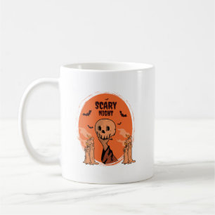 Scary Night Halloween Skull & Bat Design Coffee Mug