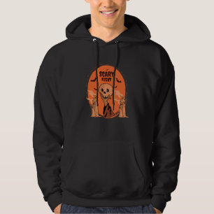 Scary Night Halloween Skull & Bat Design Hoodie