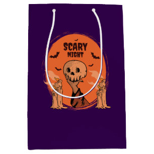 Scary Night Halloween Skull & Bat Design Medium Gift Bag