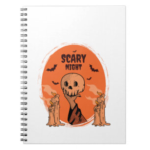 Scary Night Halloween Skull & Bat Design Notebook