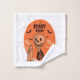 Scary Night Halloween Skull & Bat Design Wash Cloth