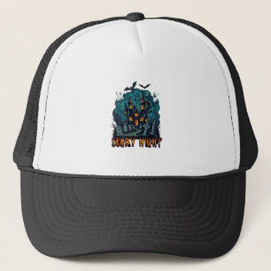 Scary Night Haunted House Ghosts Cemetery Trucker Hat