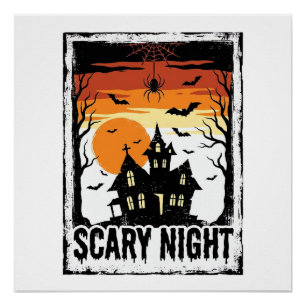 Scary Night Haunted House Vintage Halloween Shirt_ Poster
