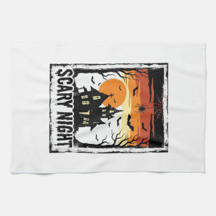 Scary Night Haunted House Vintage Halloween Shirt_ Tea Towel