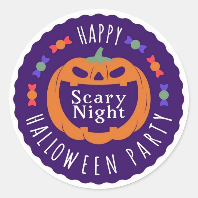 Scary Night Jack-O-Lantern Classic Round Sticker (Front)