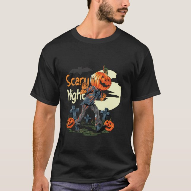 Scary Night Pumpkin Head Halloween T-Shirt (Front)
