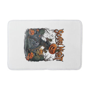 Scary Night Pumpkin Head Monster Lantern Graveyard Bath Mat