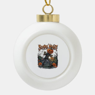 Scary Night Pumpkin Head Monster Lantern Graveyard Ceramic Ball Christmas Ornament