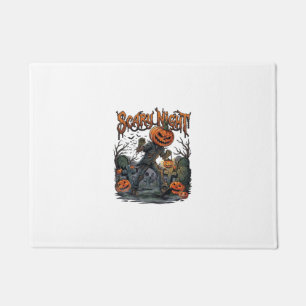 Scary Night Pumpkin Head Monster Lantern Graveyard Doormat