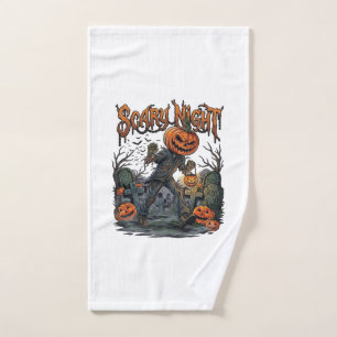 Scary Night Pumpkin Head Monster Lantern Graveyard Hand Towel