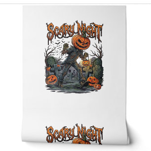 Scary Night Pumpkin Head Monster Lantern Graveyard Wallpaper