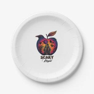 Scary Night Raven Apple Spooky Haunted Castle Hall Paper Plate