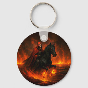 Scary Night Rider On Black Stallion Key Ring