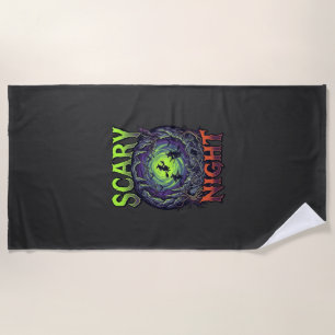 Scary Night Witches Bat Cave Neon Vortex Skeletons Beach Towel