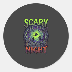 Scary Night Witches Bat Cave Neon Vortex Skeletons Classic Round Sticker