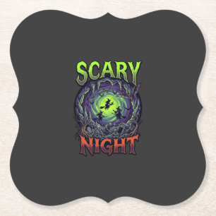 Scary Night Witches Bat Cave Neon Vortex Skeletons Paper Coaster