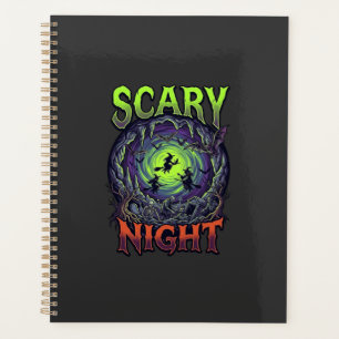 Scary Night Witches Bat Cave Neon Vortex Skeletons Planner