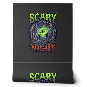 Scary Night Witches Bat Cave Neon Vortex Skeletons Wallpaper
