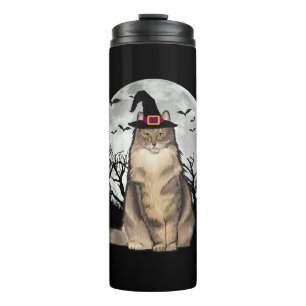 Scary Norwegian Forest Cat Witch Hat Halloween Thermal Tumbler