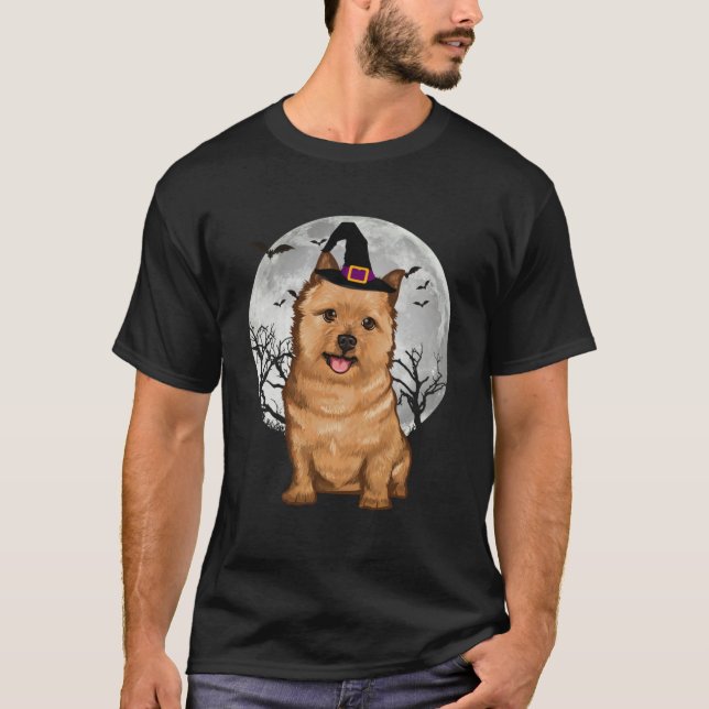 Scary Norwich Terrier Dog Witch Hat Halloween T-Shirt (Front)