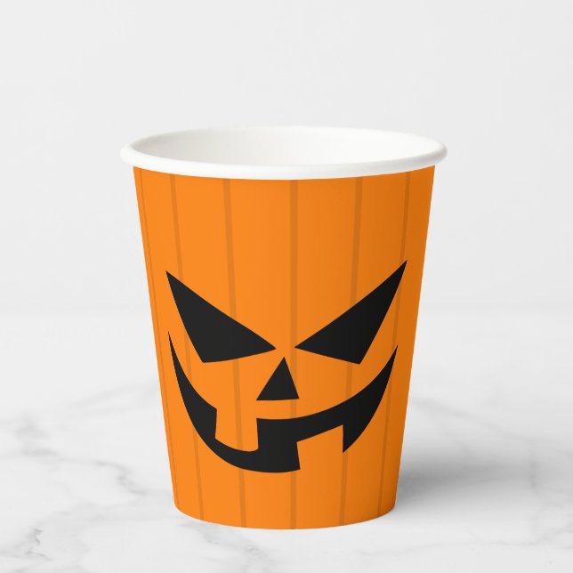 Scary Orange Jack O'Lantern Halloween Party  Paper Cups (Front)