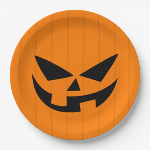 Scary Orange Jack O'Lantern Halloween Party Paper Plate