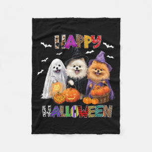 Scary Pembroke Pomeranian Dog Witch Hat Halloween  Fleece Blanket