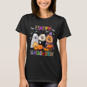 Scary Pembroke Pomeranian Dog Witch Hat Halloween T-Shirt