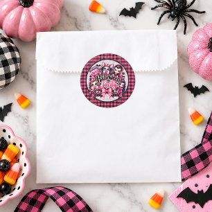 Scary Pink Halloween Party Classic Round Sticker