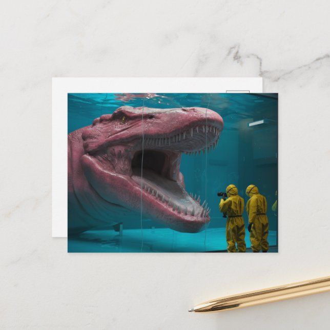 Scary Pink Undersea Monster Postcard (Front/Back In Situ)