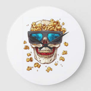 Scary Popcorn Skull � Funny Horror Movie Skeleton Large Clock
