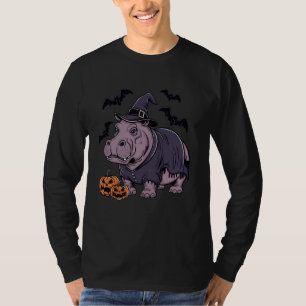 Scary Pumpkin Bat Funny Witch Hat Hippopotamus Hal T-Shirt