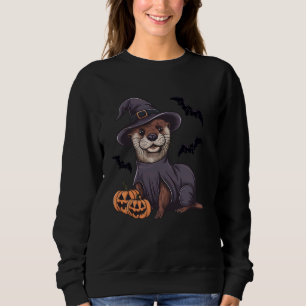 Scary Pumpkin Bat Funny Witch Hat Otter Halloween Sweatshirt