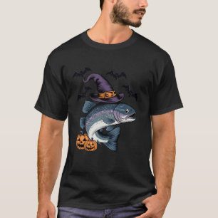 Scary Pumpkin Bat Witch Trout Fish Halloween Costu T-Shirt