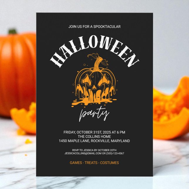 Scary Pumpkin Black Adult Halloween Costume Party Invitation (Scary Pumpkin Black Adult Halloween Costume Party Invitation)