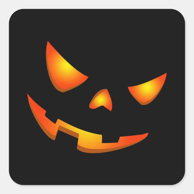 Scary Pumpkin Face Halloween Jack O Lantern Square Sticker (Front)