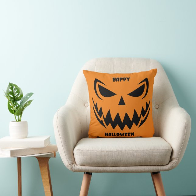 Scary Pumpkin Face Throw Pillow (Chair)