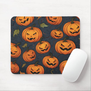 Scary Pumpkin Faces Orange Spooky Halloween Mouse Pad