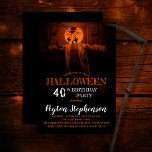 Scary Pumpkin Halloween 40th Birthday Party Invitation<br><div class="desc">Scary stuffed pumpkin man with glowing head and white doctor's coat among swarming bats creepy Halloween 40th Birthday Party invitation.   Photo courtesy Annie Spratt via Unsplash.</div>