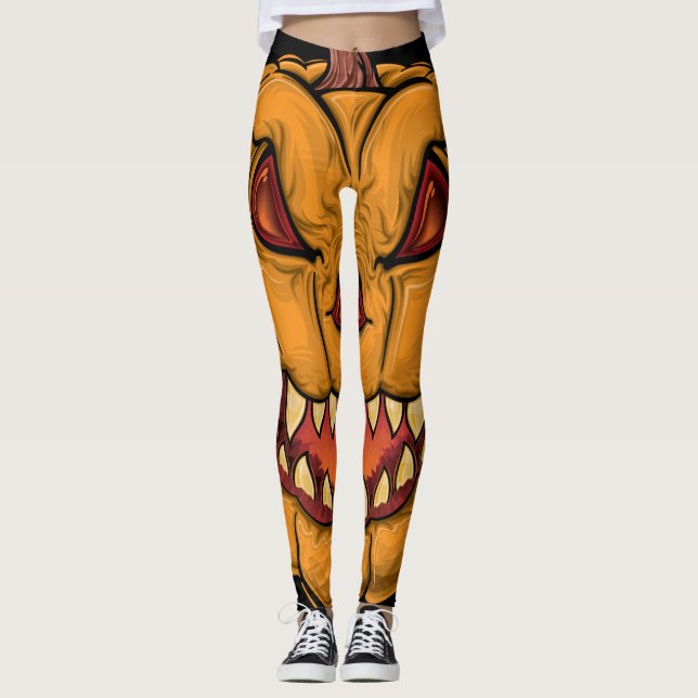 Scary Pumpkin Halloween Monster Leggings (Front)