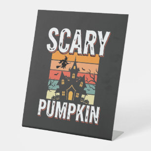 Scary Pumpkin Haunted House Halloween Design_1 Pedestal Sign