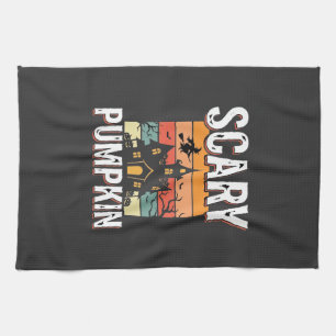 Scary Pumpkin Haunted House Halloween Design_1 Tea Towel