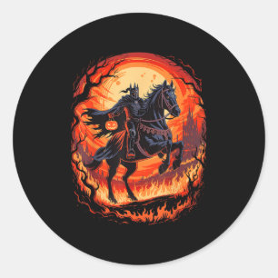 Scary Pumpkin Headless Horseman Halloween For Men Classic Round Sticker
