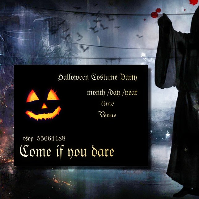 scary pumpkin in the dark - Halloween Foil Invitation Postcard (Creator Uploaded)