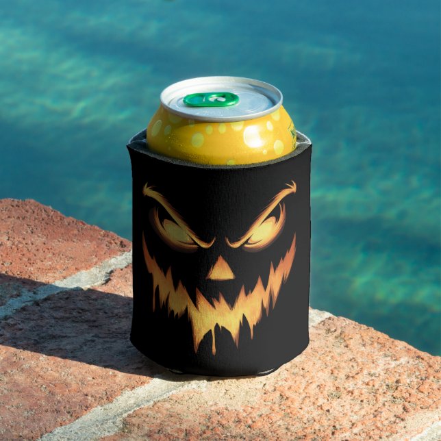 Scary Pumpkin Jack O Lantern Face Halloween Can Cooler (In Situ Pool)