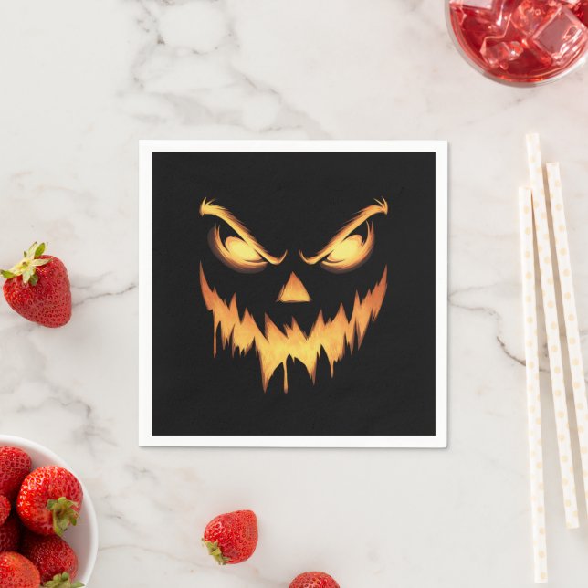 Scary Pumpkin Jack O Lantern Face Halloween Napkin (Insitu)