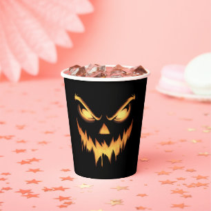 Scary Pumpkin Jack O Lantern Face Halloween Paper Cups