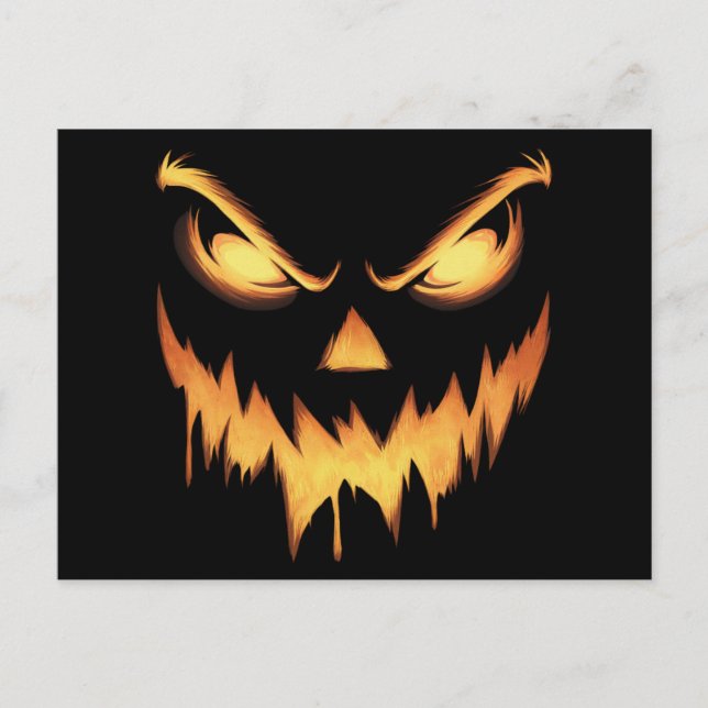 Scary Pumpkin Jack O Lantern Face Halloween Postcard (Front)