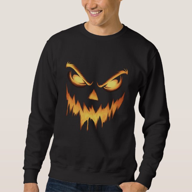 Scary Pumpkin Jack O Lantern Face Halloween Sweatshirt (Front)